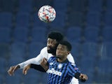 FC Midtjylland's Manjrekar James in action with Atalanta's Amad Diallo in the Champions League on December 1, 2020