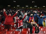 Liverpool fans in the stands at Anfield during the Premier League clash with Wolverhampton Wanderers on December 6, 2020