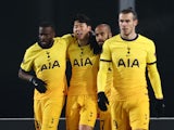 Son Heung-min celebrates after scoring for Tottenham Hotspur against LASK Linz in the Europa League on December 3, 2020