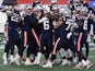 The New England Patriots celebrate a Nick Folk winning field goal against the Arizona Cardinals on November 29, 2020