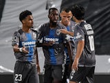 A general shot of Marcus Edwards celebrating with teammates for Vitoria de Guimaraes in June 2020