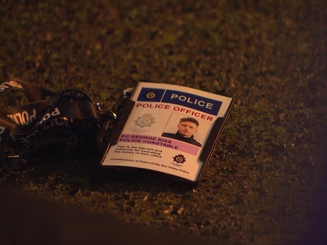 George's name badge on Hollyoaks on December 30, 2020