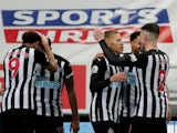 Newcastle United's Dwight Gayle celebrates scoring against West Bromwich Albion in the Premier League on December 12, 2020