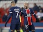 Paris Saint-Germain PSG duo Neymar and Kylian Mbappe celebrate after scoring against Istanbul Basaksehir on December 9, 2020