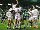 Bordeaux Begles' Santiago Cordero celebrates after scoring their first try against Northampton in the Champions Cup on December 11, 2020