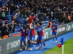 Crystal Palace's Jeffrey Schlupp celebrates scoring against Tottenham Hotspur in the Premier League on December 13, 2020