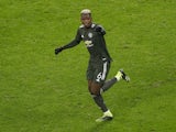 Manchester United's Paul Pogba celebrates scoring against RB Leipzig in the Champions League on December 9, 2020