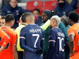 Istanbul Basaksehir's Demba Ba confronts an official after an alleged racist incident in the Champions League on December 8, 2020