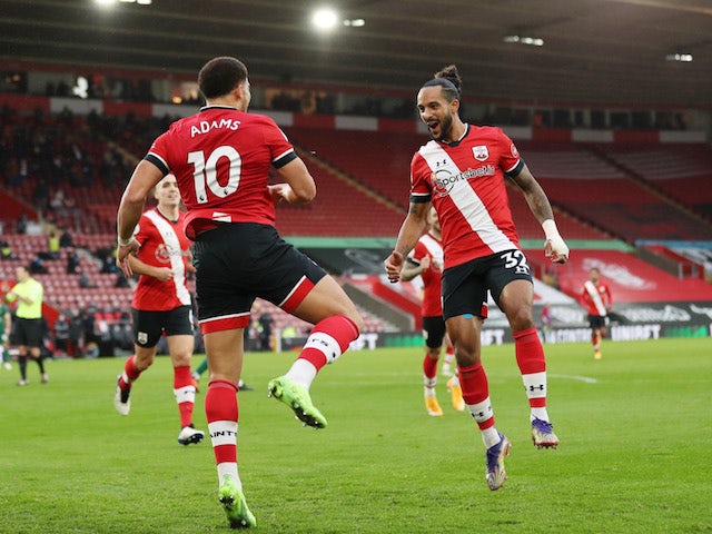 Southampton's Che Adams celebrates scoring against Sheffield United in the Premier League on December 13, 2020