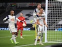 Tottenham Hotspur's Carlos Vinicius celebrates scoring against Royal Antwerp in the Europa League on December 10, 2020