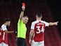 Arsenal's Granit Xhaka is shown a red card against Burnley on December 13, 2020