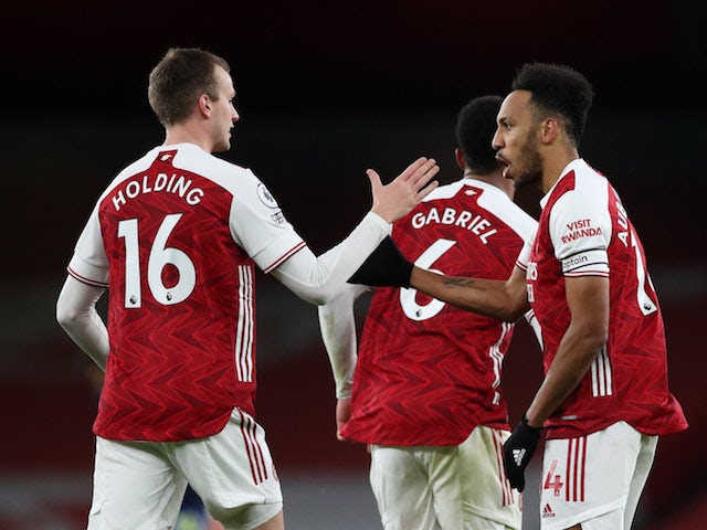 Arsenal's Pierre-Emerick Aubameyang celebrates scoring against Southampton in the Premier League on December 16, 2020