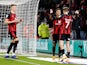 Junior Stanislas celebrates scoring for Bournemouth against Wycombe Wanderers in the Championship on December 15, 2020