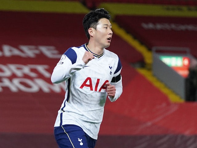 Tottenham Hotspur striker Son Heung-min celebrates scoring against Liverpool on December 16, 2020