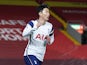 Tottenham Hotspur striker Son Heung-min celebrates scoring against Liverpool on December 16, 2020