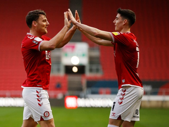 Bristol City's Chris Martin celebrates scoring against Wycombe Wanderers in the Championship on December 26, 2020