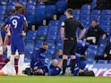 Chelsea's Ben Chilwell goes down injured against West Ham United on December 21, 2020