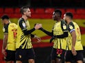 Ismaila Sarr celebrates scoring for Watford against Norwich City in the Championship on December 26, 2020