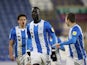 Naby Sarr celebrates scoring for Huddersfield Town against Blackburn Rovers in the Championship on December 29, 2020