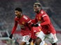 Marcus Rashford celebrates scoring for Manchester United against Wolverhampton Wanderers in the Premier League on December 29, 2020