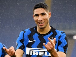 Inter Milan's Achraf Hakimi celebrates scoring their second goal on January 10, 2021