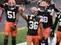 Cleveland Browns cornerback M.J. Stewart celebrates an interception during the second half against the Pittsburgh Steelers on January 3, 2021