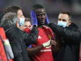 Manchester United defender Eric Bailly suffers an injury during the FA Cup tie with Watford on January 9, 2021
