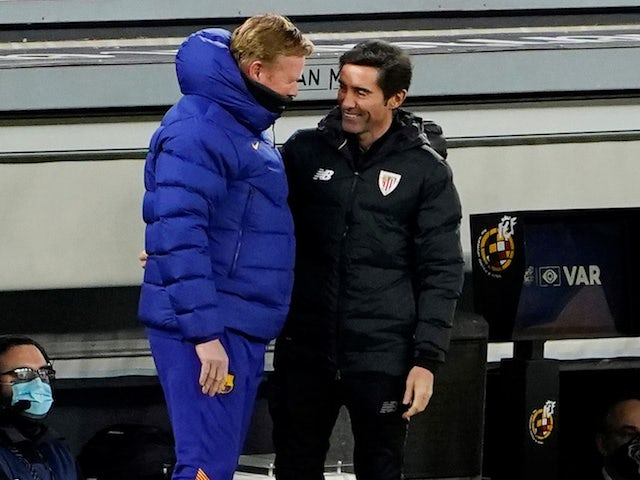 Athletic Bilbao head coach Marcelino pictured alongside Barcelona's Ronald Koeman in January 2021
