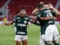 Palmeiras' Matias Vina celebrates scoring their third goal with teammates on January 6, 2021