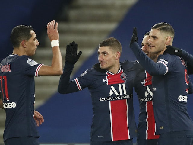 Paris Saint Germain Psg Forward Pablo Sarabia Celebrates Scoring Their Third Goal With Teammates On January 9 2021 Sports Mole