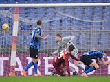 Roma's Gianluca Mancini scores against Inter Milan in Serie A on January 10, 2021