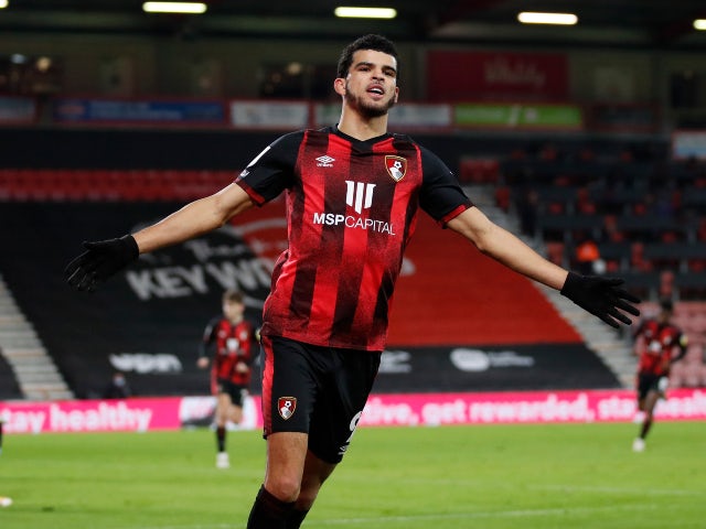 Dominic Solanke celebrates scoring for Bournemouth against Millwall in the Championship on January 12, 2021