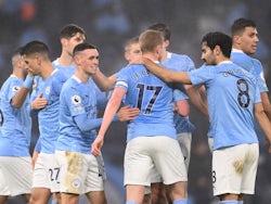 Manchester City's Phil Foden celebrates scoring against Brighton & Hove Albion in the Premier League on January 13, 2021