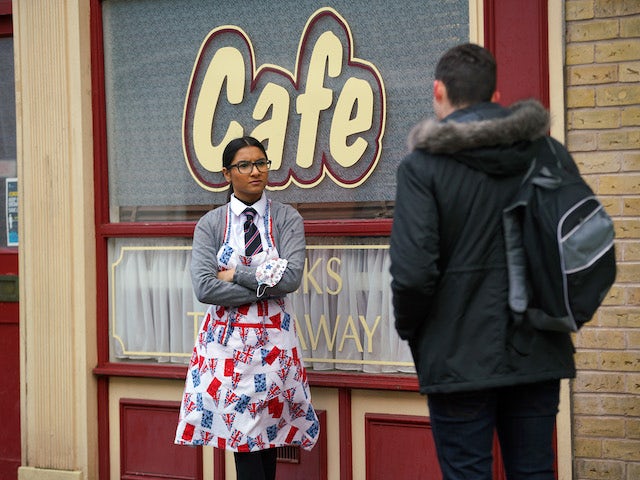 Asha and Corey on the first episode of Coronation Street on February 1, 2021
