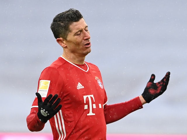 Bayern Munich's Robert Lewandowski reacts on January 17, 2021