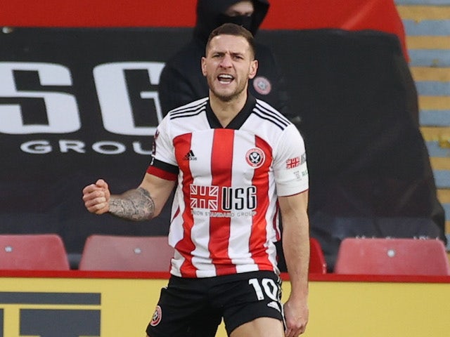Sheffield United's Billy Sharp celebrates scoring their second goal on January 23, 2021
