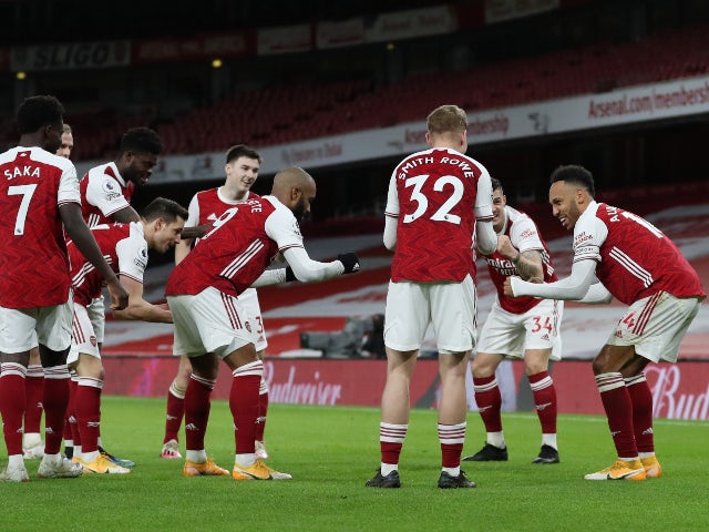 Pierre-Emerick Aubameyang celebrates scoring for Arsenal against Newcastle United in the Premier League on January 18, 2021