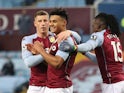 Aston Villa's Ollie Watkins celebrates scoring their first goal with Ross Barkley and Bertrand Traore on January 23, 2021