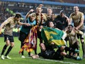 Bradford City celebrate beating Aston Villa in the EFL Cup on January 22, 2013