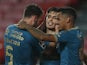 Braga's Francisco Moura celebrates scoring their second goal with teammates in November 2020
