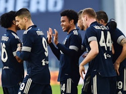 Juventus' Weston McKennie celebrates scoring their second goal with teammates on January 24, 2021