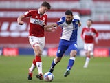 Middlesbrough's Dael Fry In action with Blackburn's Bradley Johnson in the Championship on January 24, 2021