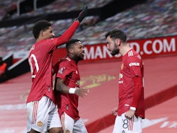 Manchester United's Bruno Fernandes celebrates scoring against Liverpool in the FA Cup on January 24, 2021