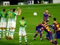 Barcelona's Lionel Messi takes a free kick during the La Liga clash with Real Betis on February 7, 2021