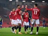 Marcus Rashford celebrates scoring for Manchester United against Southampton in the Premier League on February 2, 2021