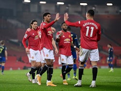 Marcus Rashford celebrates scoring for Manchester United against Southampton in the Premier League on February 2, 2021