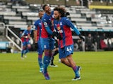 Jairo Riedewald celebrates scoring for Crystal Palace against Newcastle United in the Premier League on February 2, 2021