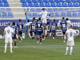 Real Madrid's Raphael Varane scores their first goal on February 6, 2021