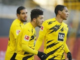 Borussia Dortmund's Jadon Sancho celebrates scoring their first goal on February 13, 2021