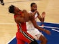 Miami Heat's Jimmy Butler in action with New York Knicks' Austin Rivers on February 8, 2021